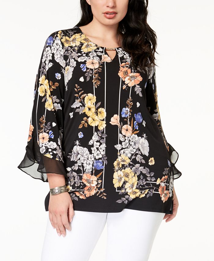 JM Collection Plus Size Printed Ruffle-Cuff Tunic, Created for Macy's ...