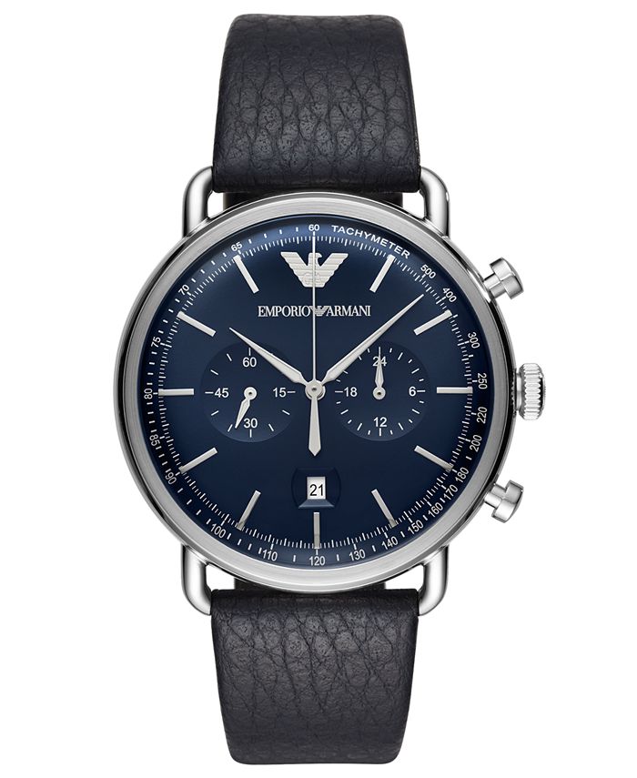 Emporio Armani - Men's Chronograph Blue Leather Strap Watch 43mm