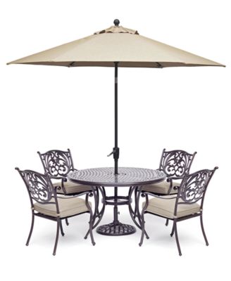 Chateau Outdoor Aluminum 5-Pc. Set (48" Round Dining Table & 4 Dining Chairs) with outdoor Cushions, Created for Macy's