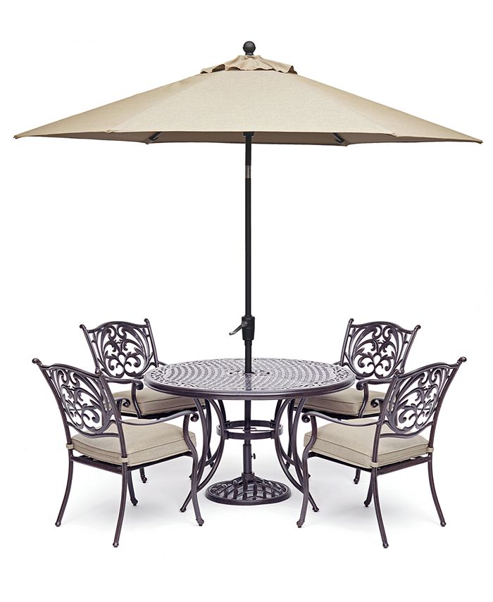 Agio Cau Outdoor Aluminum 5 Pc Set, 48 Round Pedestal Table And Chairs