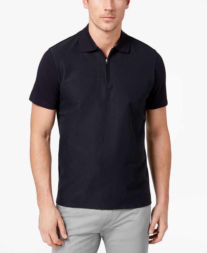 Ryan Seacrest Distinction Men's Slim-Fit Navy Textured 1/4-Zip Polo ...