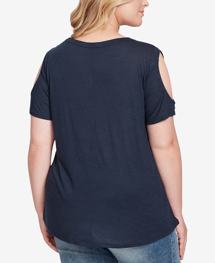Jessica Simpson Trendy Plus Size Cold-Shoulder Graphic T-Shirt ...