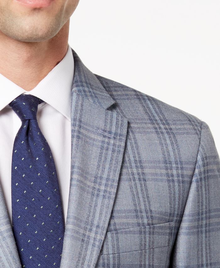 Tommy Hilfiger Men's ModernFit Baby Blue Plaid Silk and Wool Sport