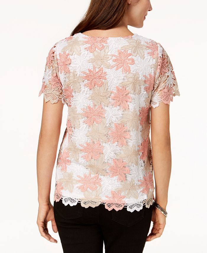 Alfred Dunner Petite La Dolce Vita FloralCrochet Top Macy's