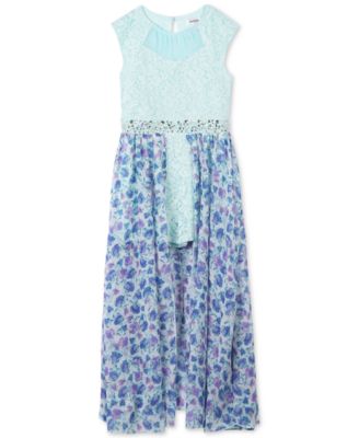 Speechless - Glitter Lace Floral-Print Maxi Romper, Big Girls Plus (8-20)
