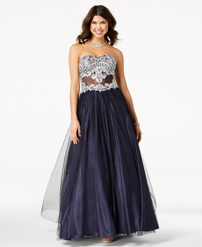 Blondie Nites Juniors' Embroidered Corset Ball Gown - Macy's