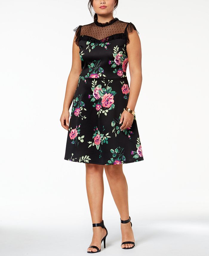 Monteau Trendy Plus Size Mesh-Yoke A-Line Dress - Macy's