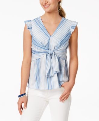 Monteau - Petite Striped Tie-Front Top