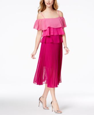 tiered pleated midi dress