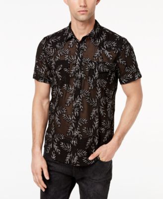 GUESS - Men's Jungle Leaf Embroidered Sheer Shirt
