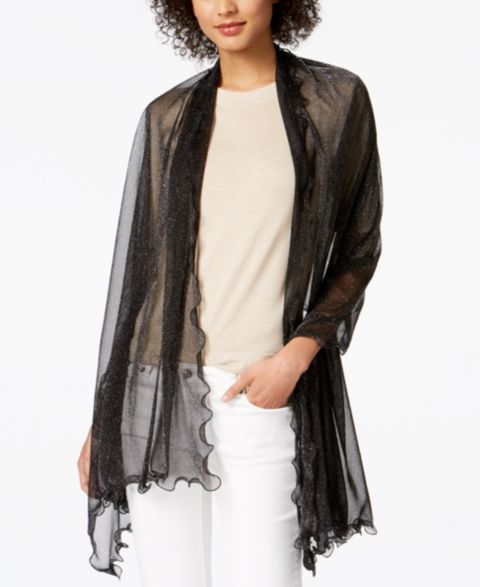 Женские аксессуары I.N.C. International Concepts Ruffle-Edge Metallic Evening Wrap, цвет: Чёрный