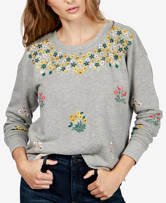Lucky Brand Damen Necklace Embroidered Novelty Sweatshirt