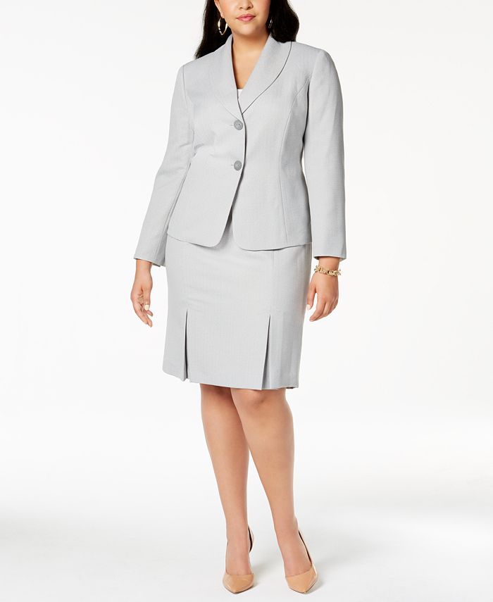 Le Suit Plus Size Herringbone Print Skirt Suit Macy s