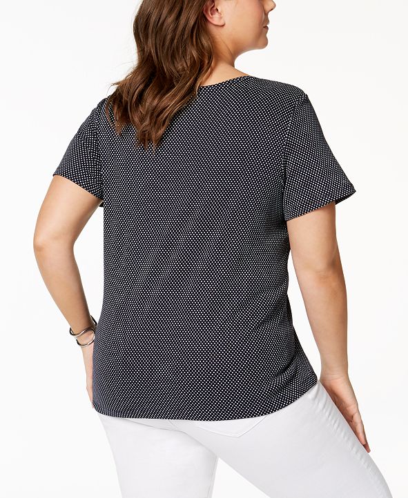 Tommy Hilfiger Plus Size Polka Dot Cotton V-Neck T-Shirt, Created for ...
