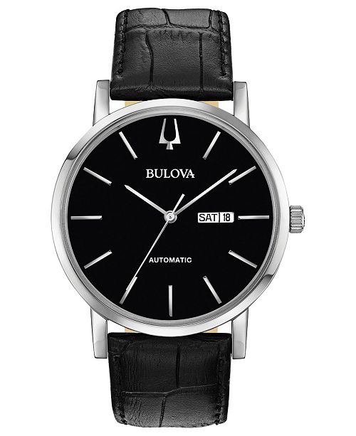 Bulova Men S Automatic American Clipper Black Leather Strap Watch 42mm Reviews All Fine Jewelry Jewelry Watches Macy S