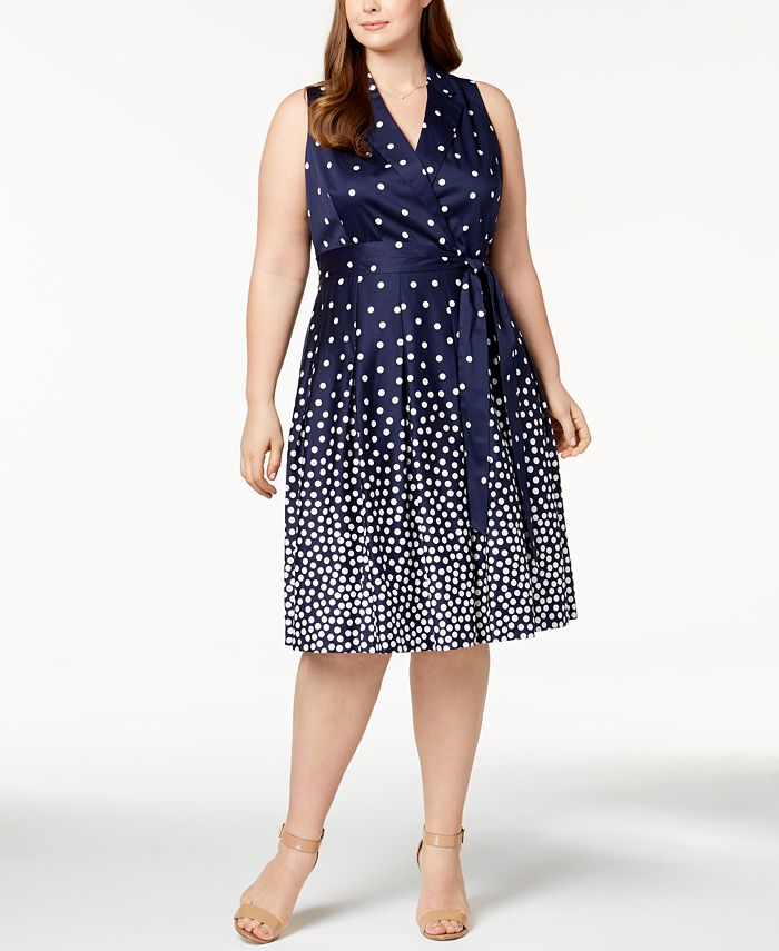 Anne Klein Plus Size Dot-Print Wrap Dress - Macy's