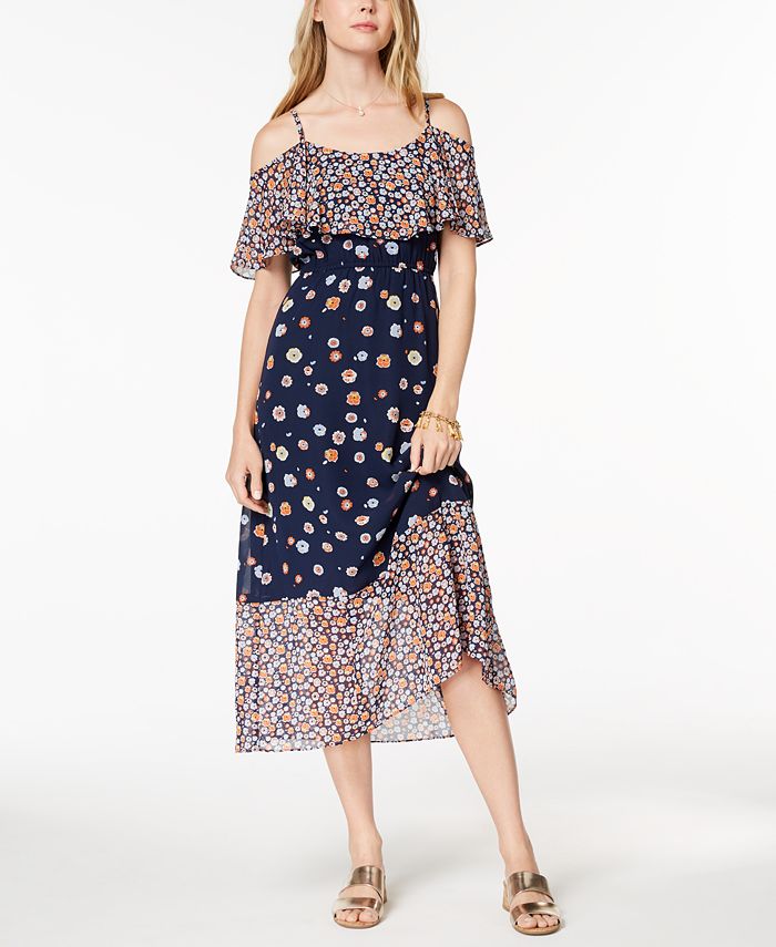 Maison Jules Printed Cold-Shoulder Midi Dress, Created for Macy's - Macy's