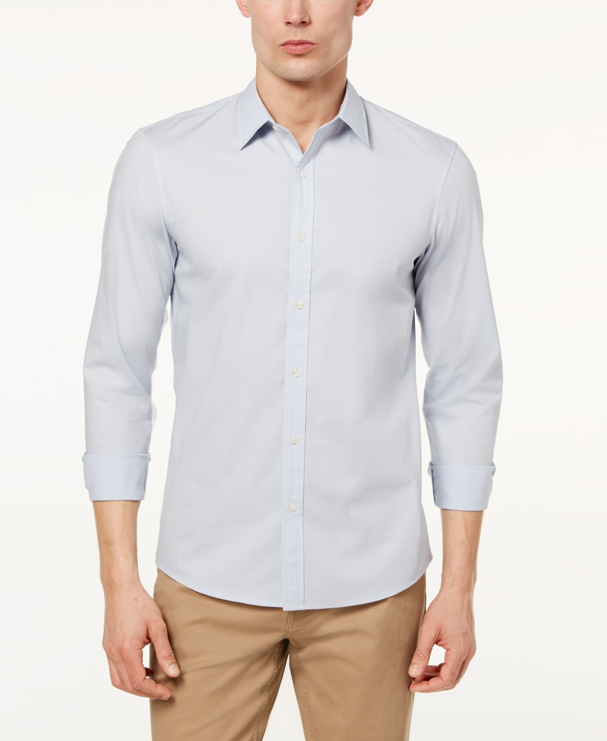 Shop Michael Kors Men's Stretch Button-front Shirt In Ice Grey