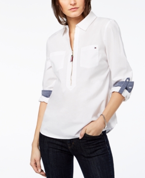 image of Tommy Hilfiger Cotton Half-Zip Top, Created for Macy-s