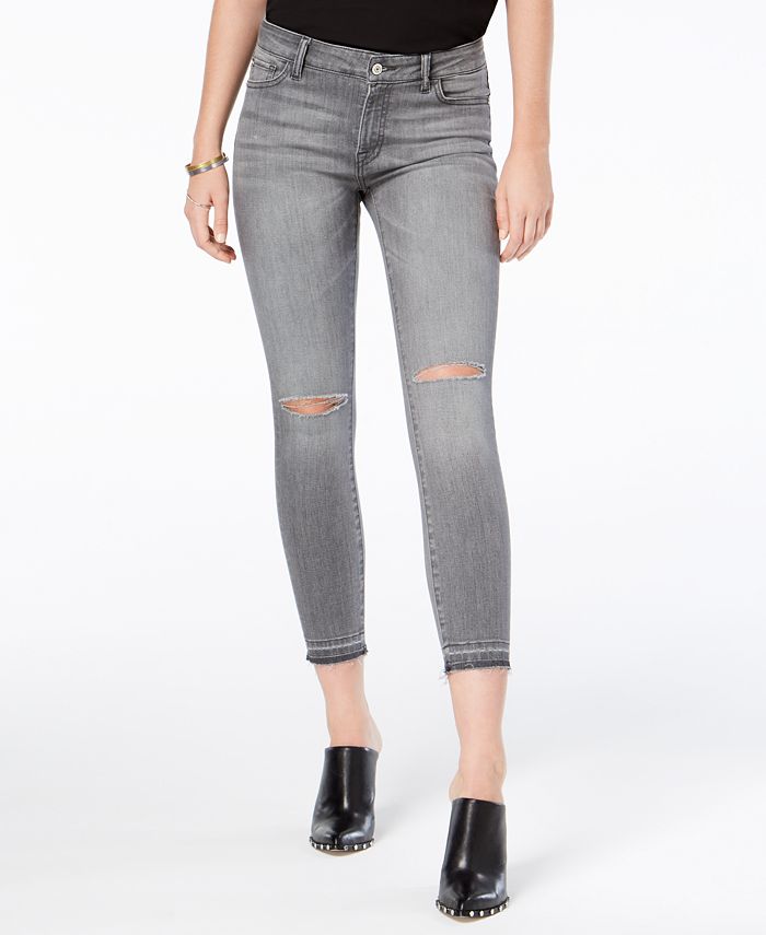 M1858 Kristen Ripped Mid-Rise Cropped Skinny Jeans with Cut-Off Hem ...