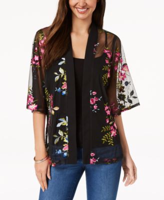 NY Collection - Petite Embroidered Mesh Kimono