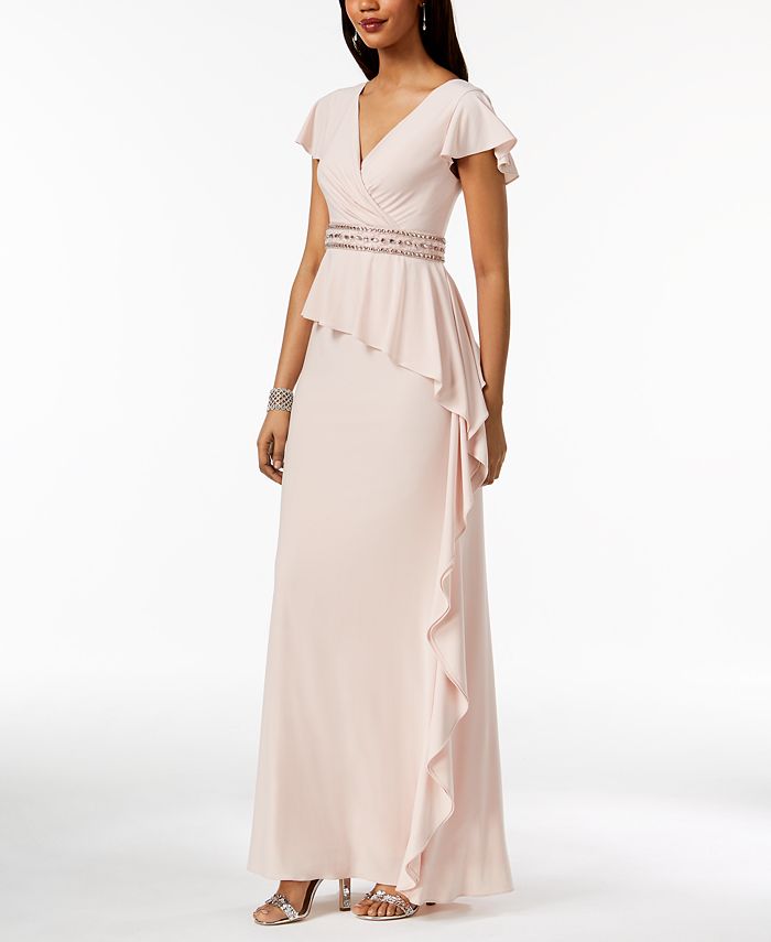 adrianna papell asymmetrical ruffle gown
