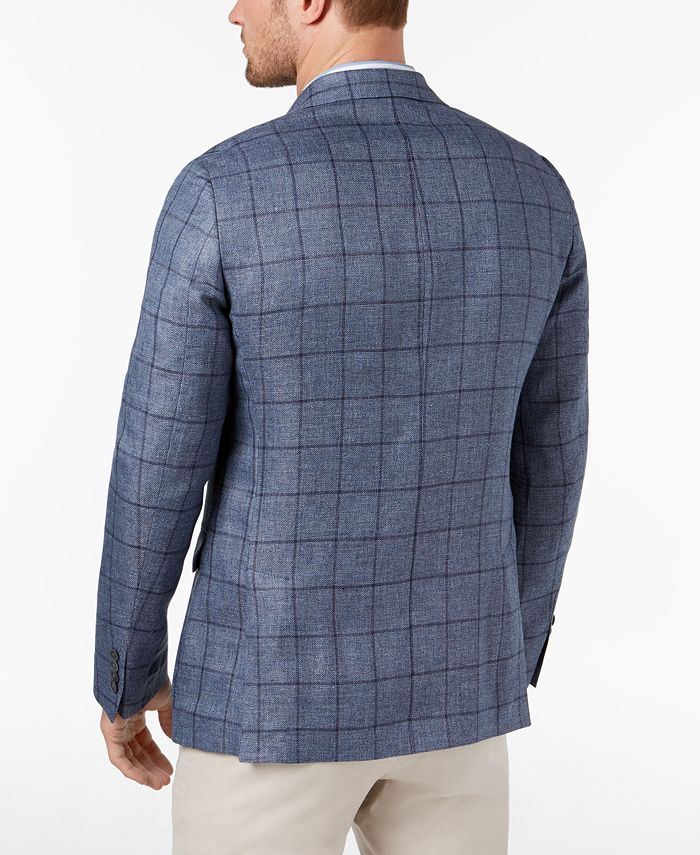 Lauren Ralph Lauren Closeout Mens Classic Fit Ultraflex Stretch Blue Windowpane Linen Sport 