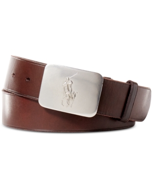 Polo Ralph Lauren Men's Belt Vacchetta Leather Logo Plaque