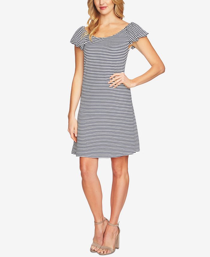 CeCe Striped Bubble-Sleeve Dress - Macy's