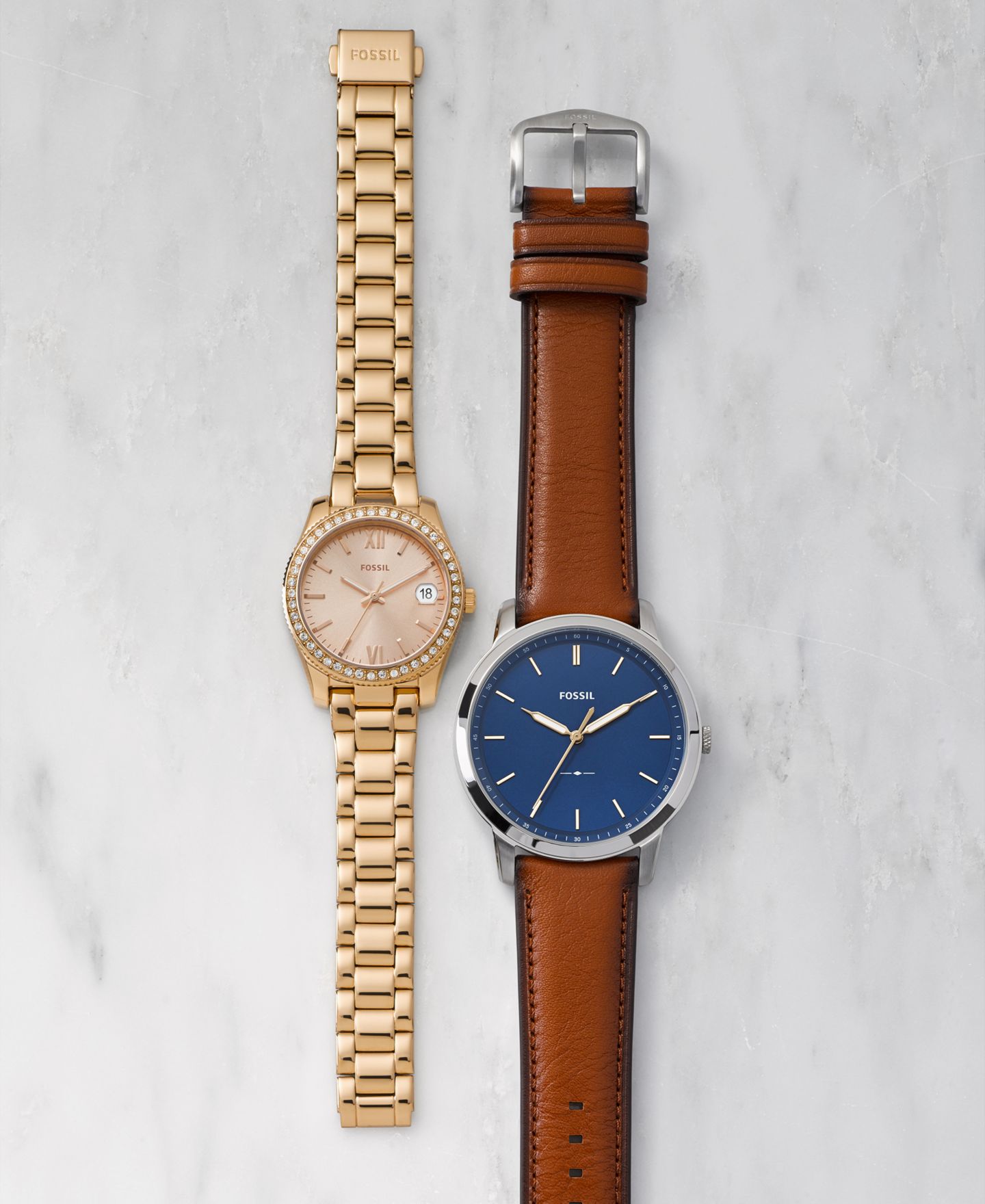 Мужские часы Fossil The Minimalist Brown Leather Strap Watch 44mm, цвет: Коричневый / Синий — фото 3