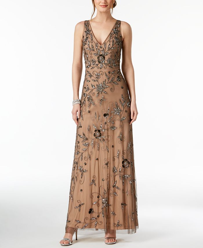 adrianna papell floral embellished gown