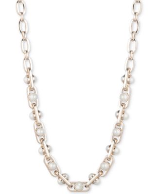 DKNY Gold-Tone Link & Imitation Pearl Collar Necklace, 16