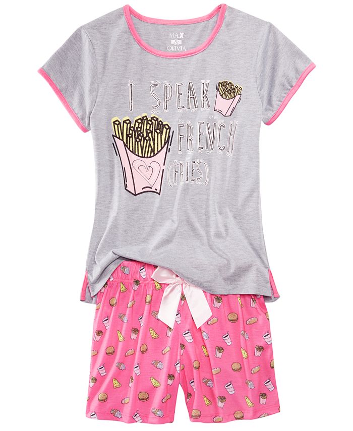 Max & Olivia 2-Pc. French Fries Pajama Set, Little Girls & Big Girls ...