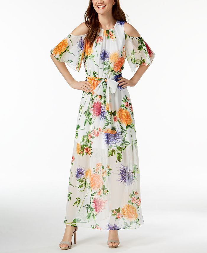 Arriba 44+ imagen calvin klein floral long dress
