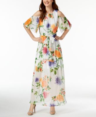Calvin Klein Floral-Print Chiffon Maxi Dress & Reviews - Dresses - Women - Macy&#39;s