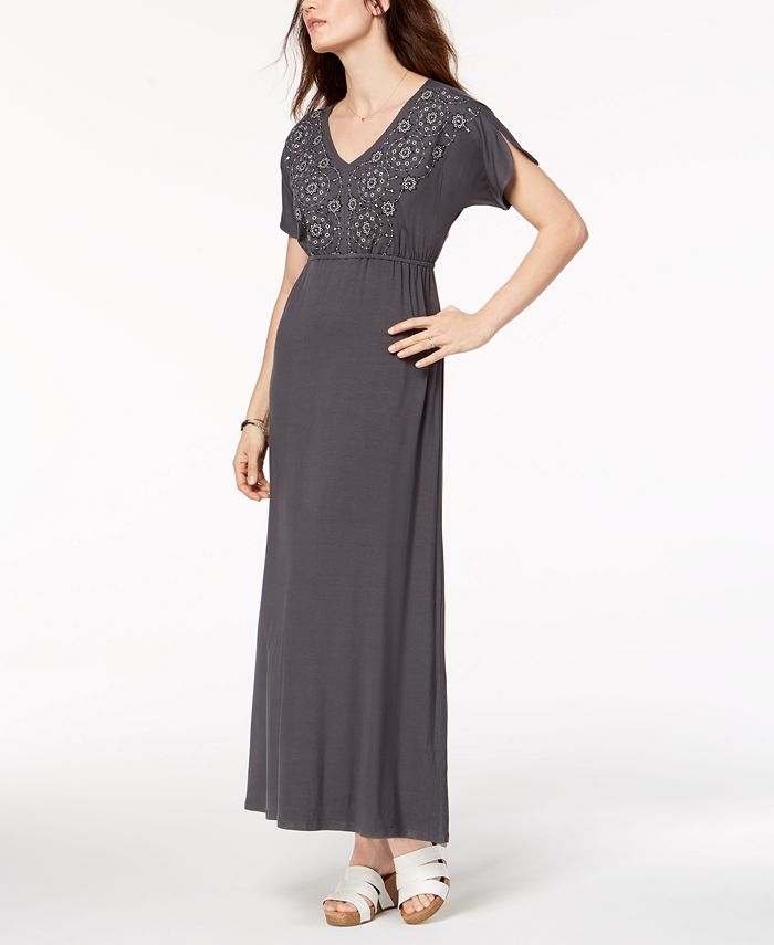 Style Co Petite Embroidered Split Sleeve Maxi Dress Created for