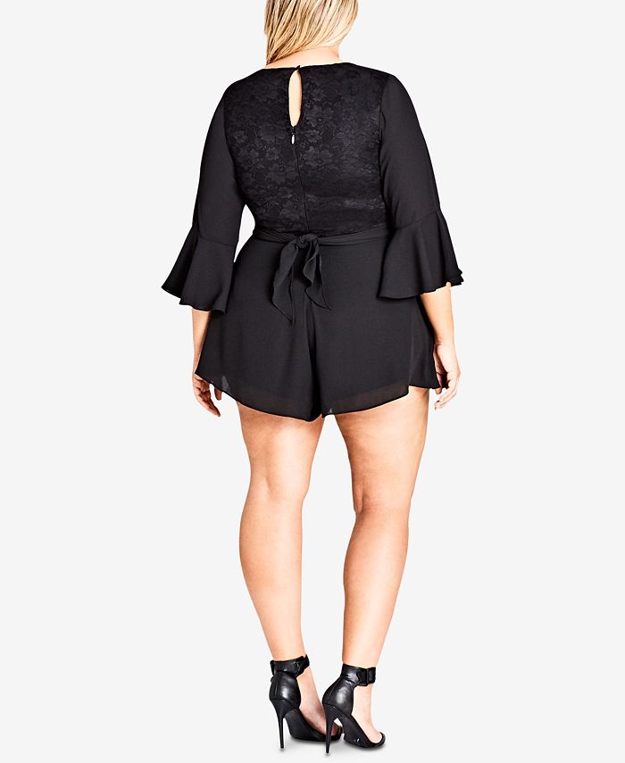 Full Size Surplice Tie Waist Romper Plus Size