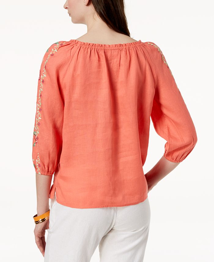 Charter Club Embroidered Linen Peasant Top, Created for Macy's Macy's