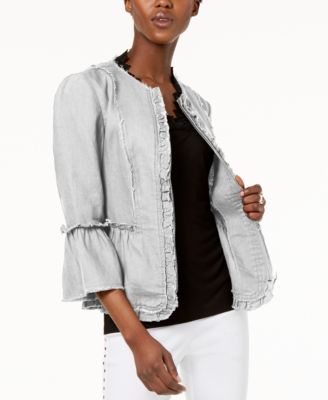 INC International Concepts - Ruffled Linen Frayed-Trim Jacket