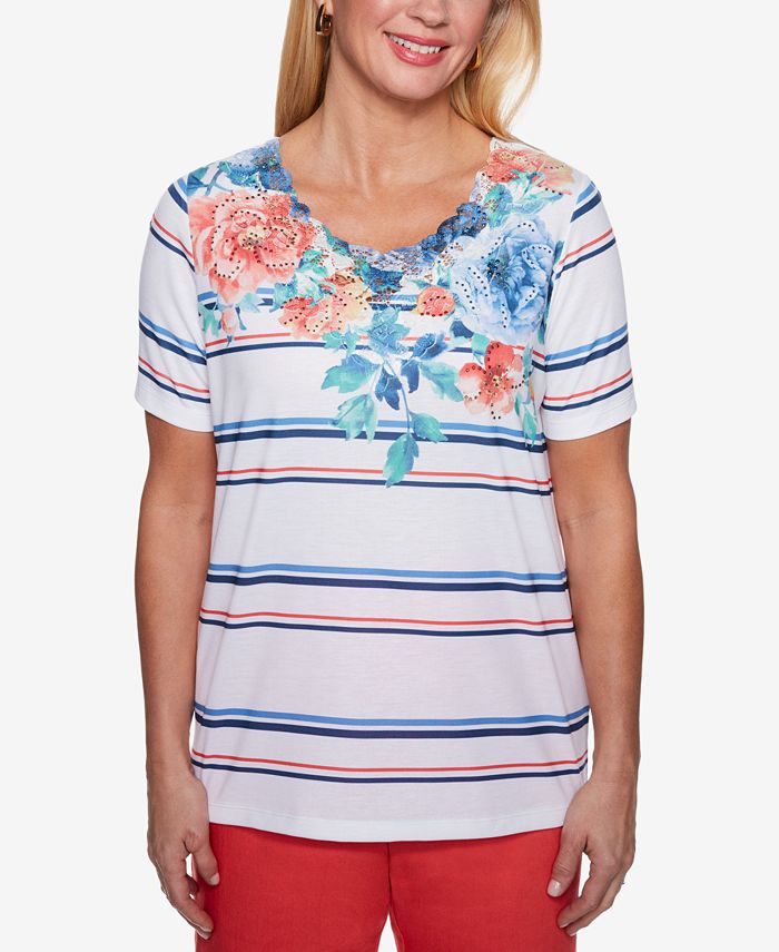 Alfred Dunner Sun City Embellished Mixed-Print T-Shirt - Macy's