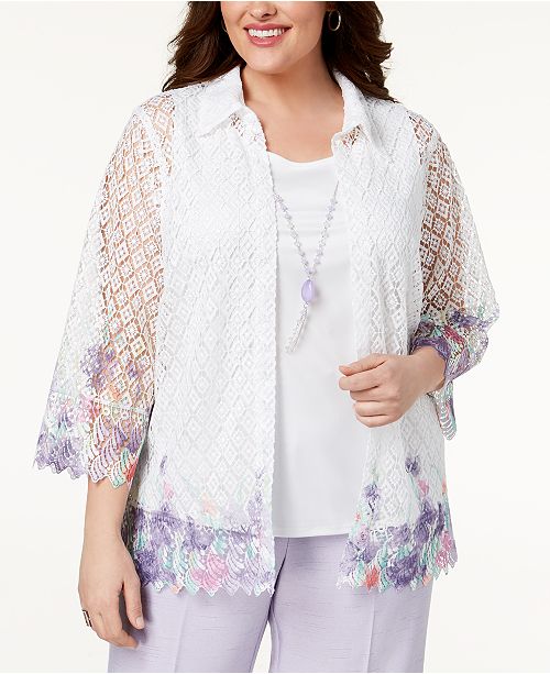Alfred Dunner Plus Size Roman Holiday Printed Lace Layered Look Top Reviews Tops Plus Sizes Macy S