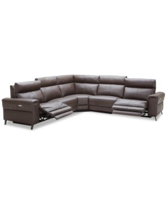 Furniture - Raymere 122" 5-Pc. Leather Sectional Sofa With 2 Power Recliners, Power Headrests And USB Power Outlet, Created for Macy's