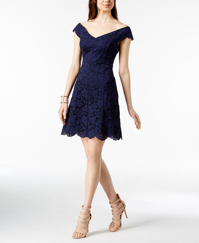 Vince camuto off the hot sale shoulder lace sheath dress