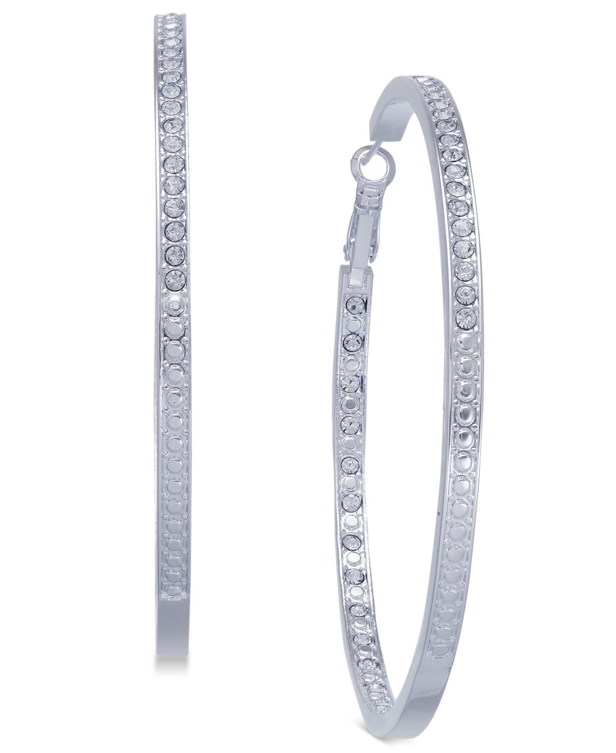 Extra Large Silver Plated Crystal In and Out Large Hoop Earrings - Silver