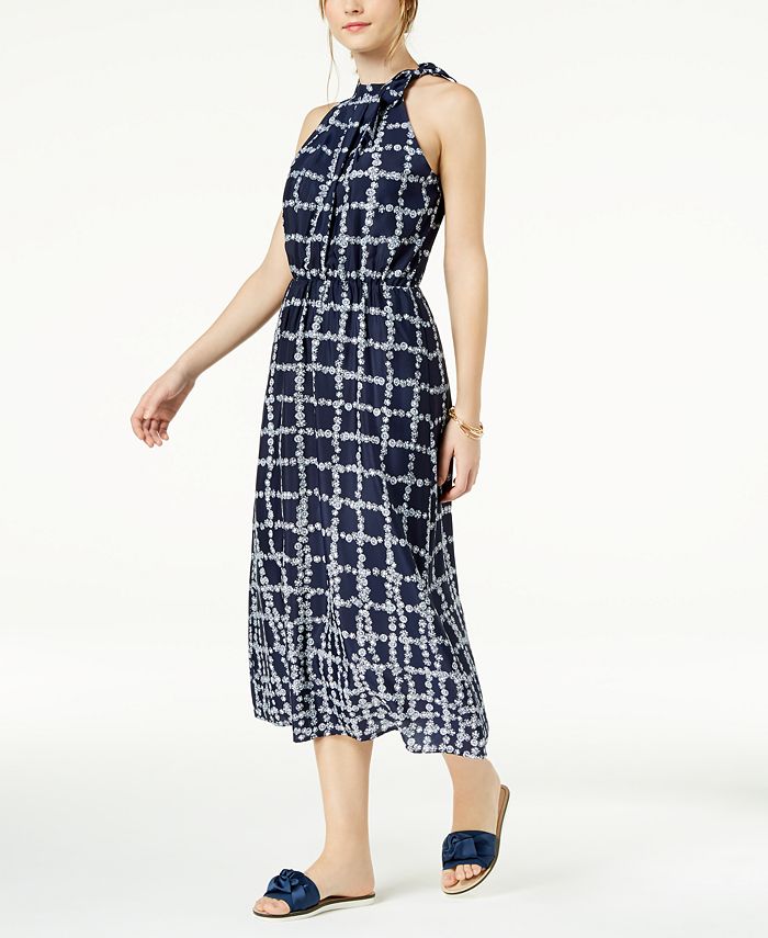 Maison Jules Printed Neck-Tie Midi Dress, Created for Macy's - Macy's