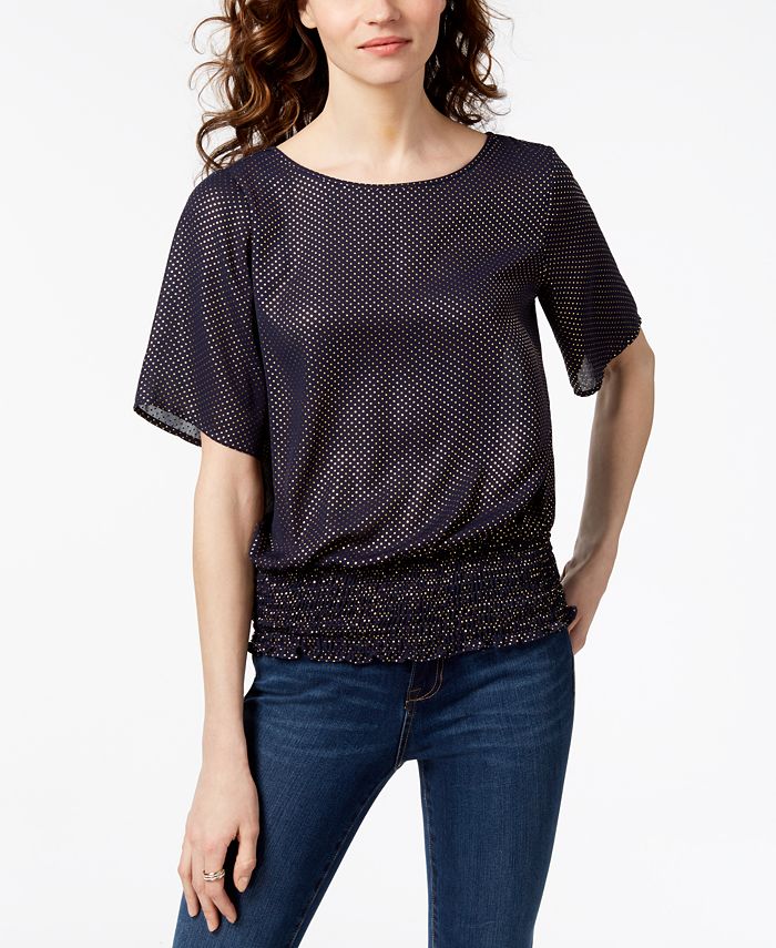 Michael Kors Dot SmockedHem Top, Regular & Petite, Created for Macy's