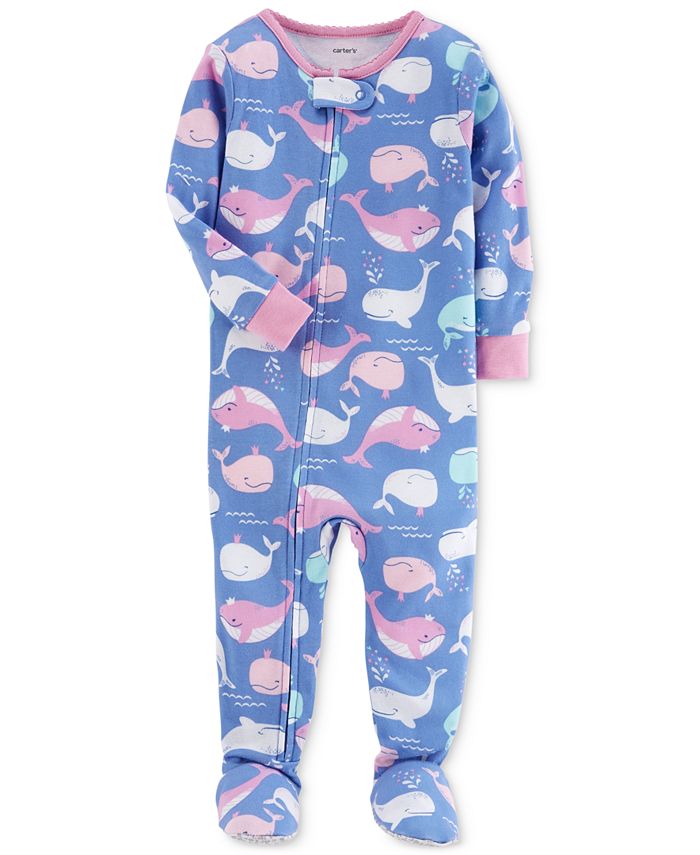 Carter's 1Pc. Whale Cotton Footed Pajamas, Baby Girls Macy's