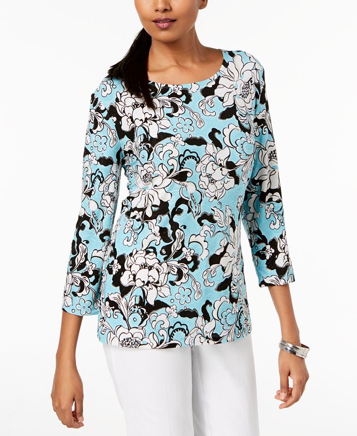 Jm Collection Women's Petite Printed Jacquard Top main image 1