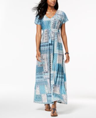 Style & Co Printed Drawstring Maxi Dress, Created for Macy's - Macy's
