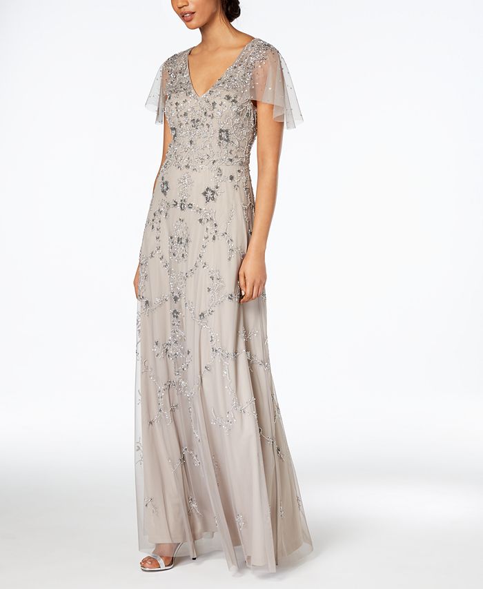 Adrianna Papell Beaded Capelet Gown - Macy's